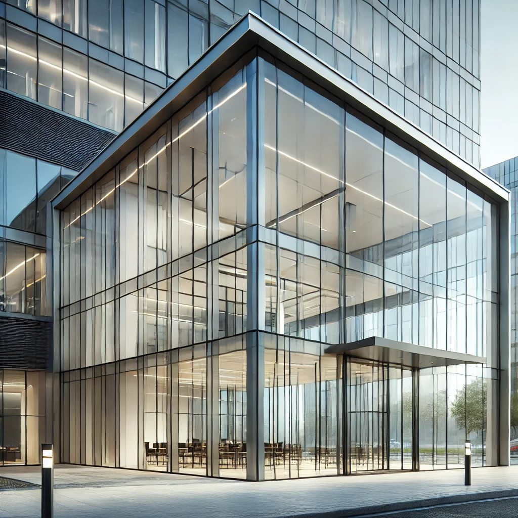 Glass and aluminium curtain wall façade